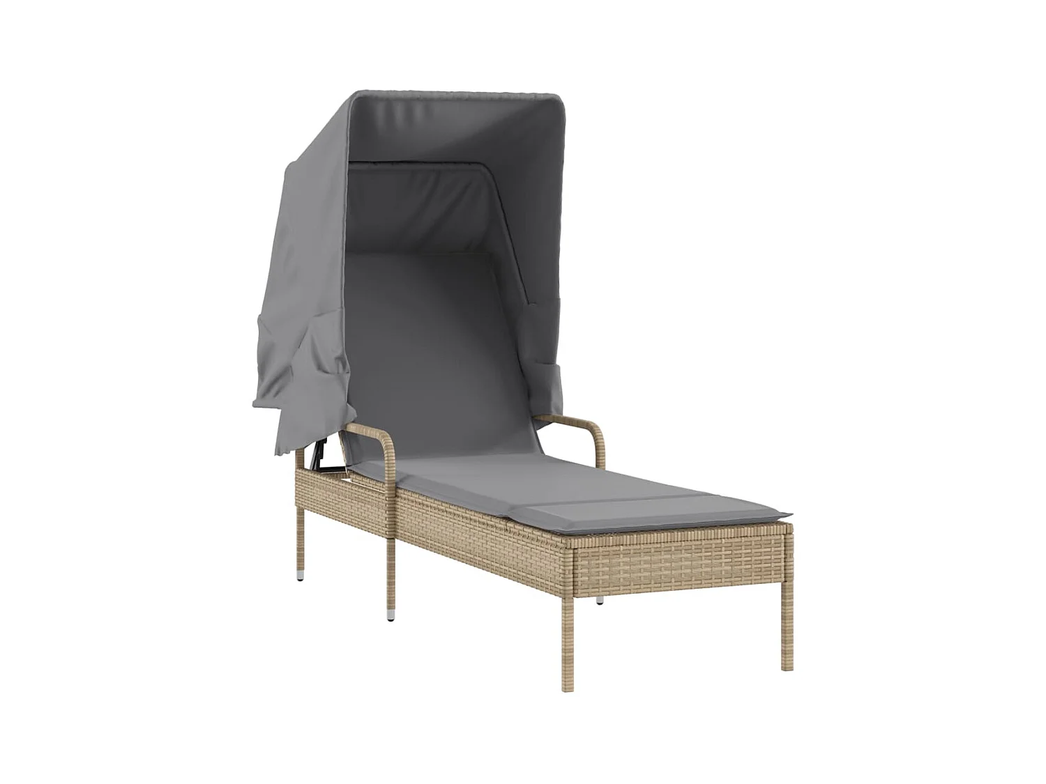 Chaise longue met beige rieten kap