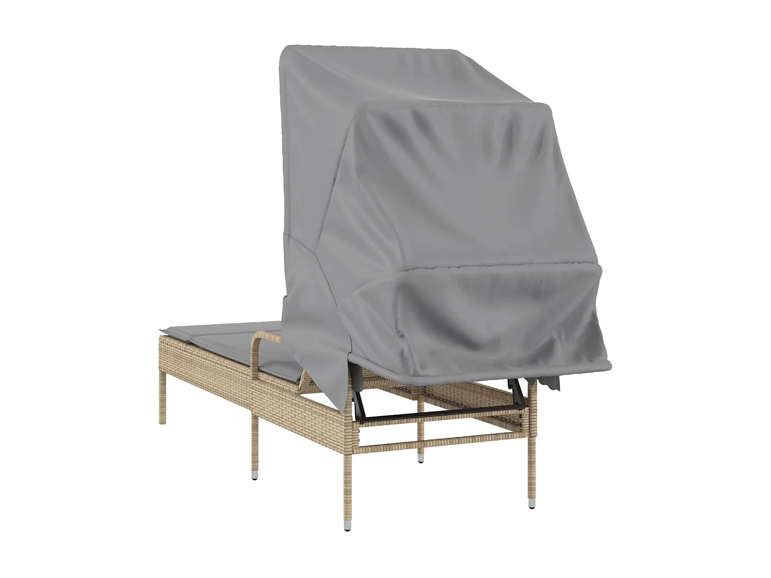 Chaise longue met beige rieten kap