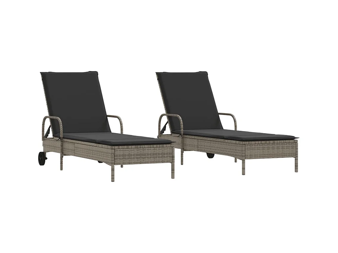 Loungestoelen met kussens, set van 2, grijs, geweven hars