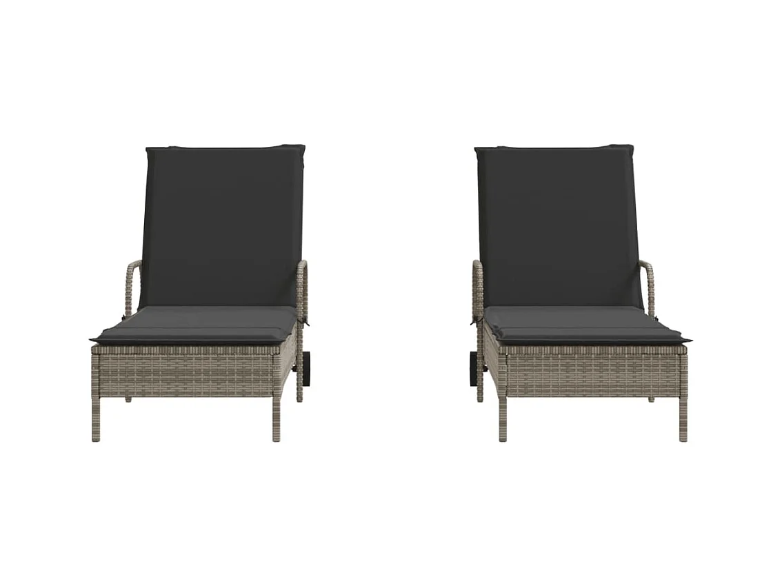 Loungestoelen met kussens, set van 2, grijs, geweven hars