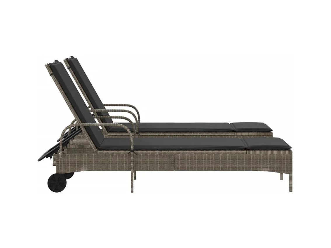 Loungestoelen met kussens, set van 2, grijs, geweven hars