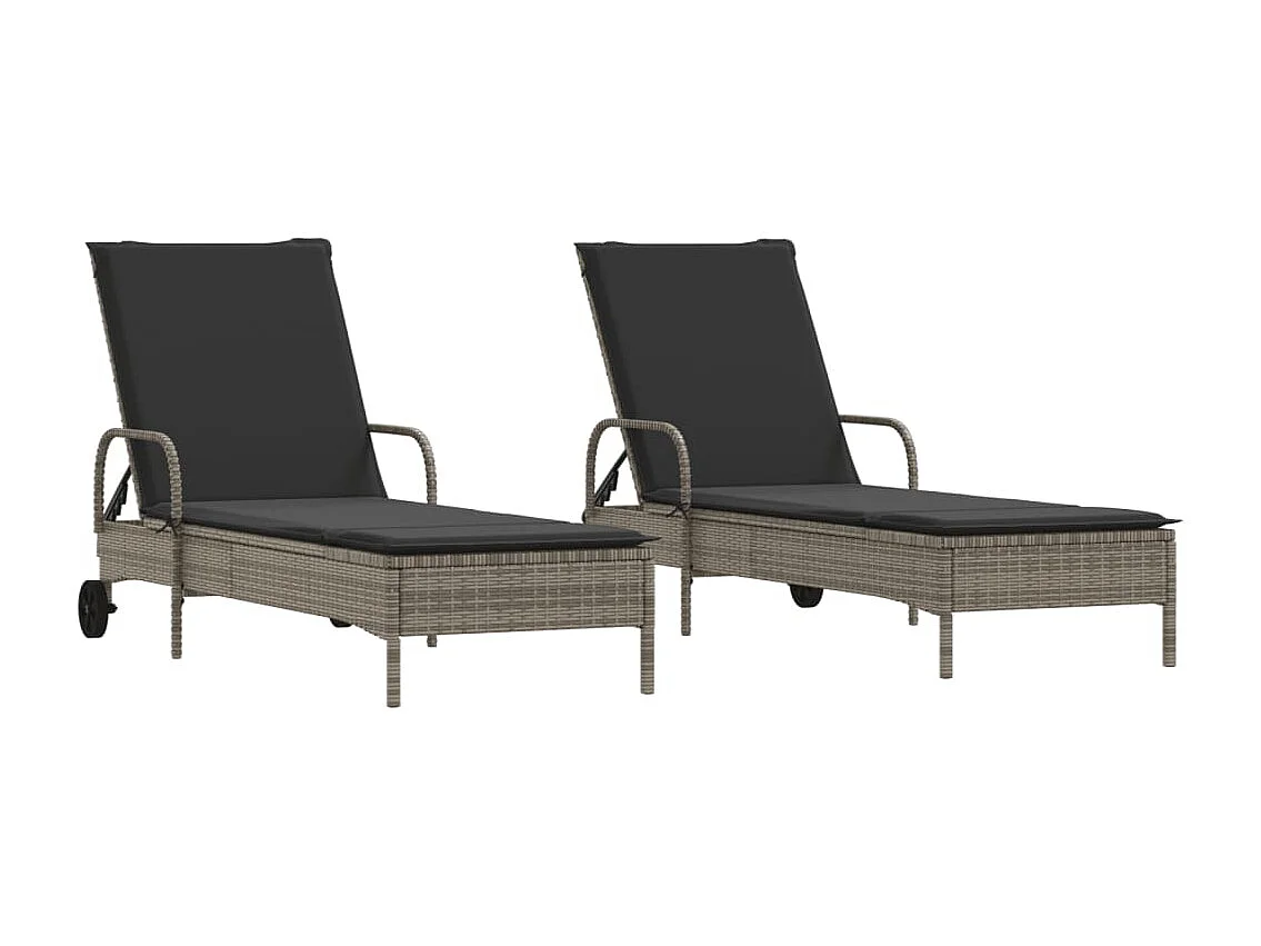 Sillones con cojines, juego de 2, gris, resina tejida