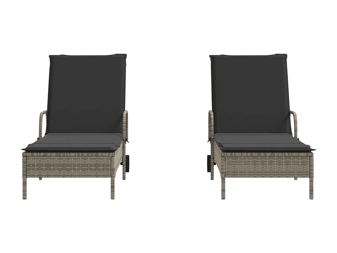 Sillones con cojines, juego de 2, gris, resina tejida