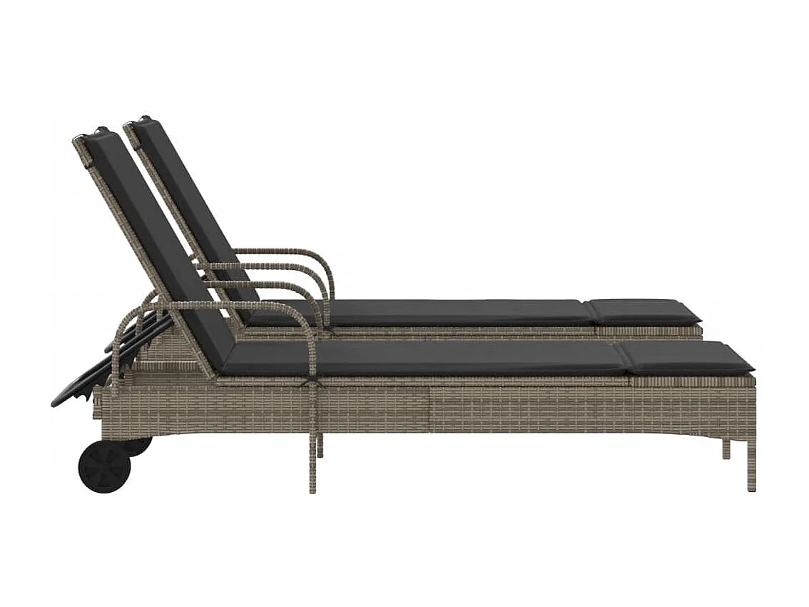 Sillones con cojines, juego de 2, gris, resina tejida