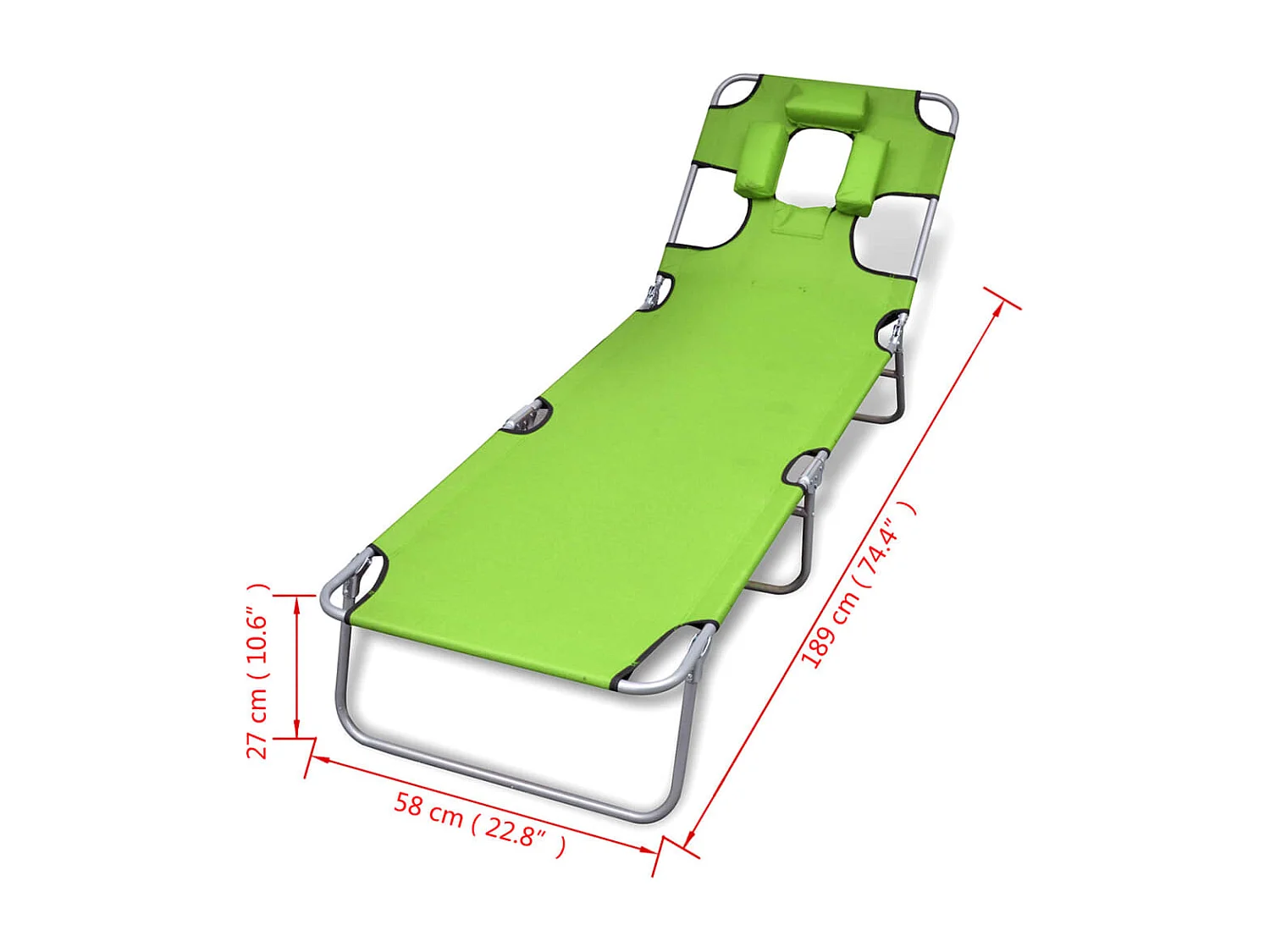 Chaise longue met hoofdkussen gepoedercoat staal groen