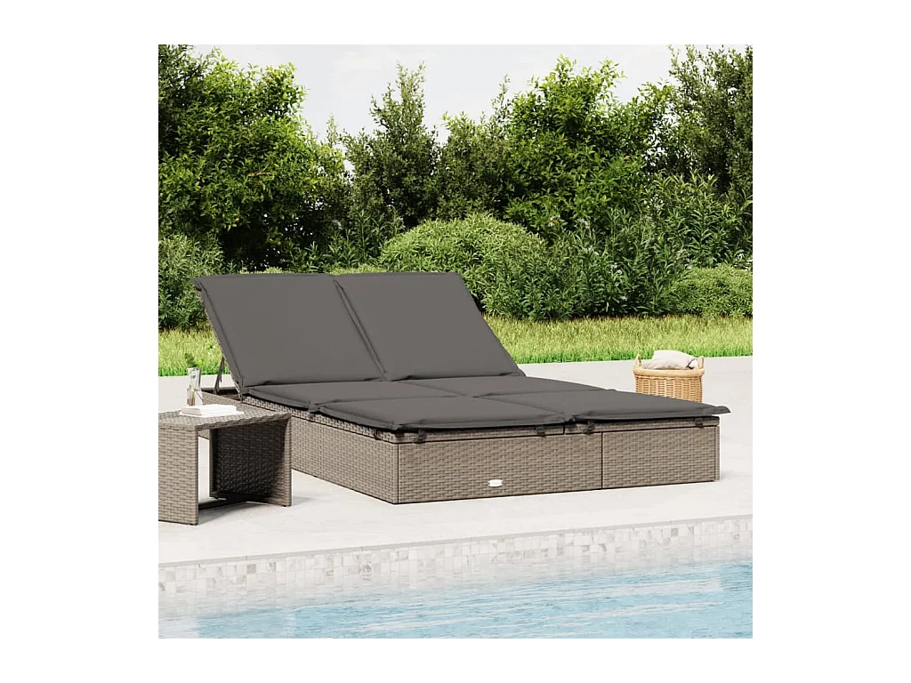 2-zits chaise longue met grijze kunsthars rieten kussens