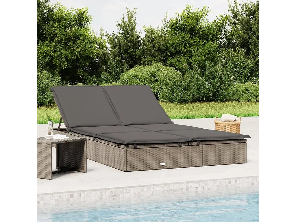 Chaise longue de 2 plazas con cojines de mimbre de resina gris