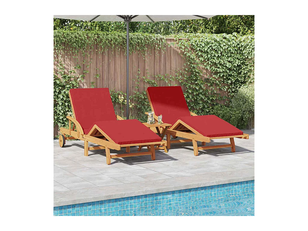 Transat 3 pcs Rouge 40 x 40 x 40cm Bois d'acacia massif