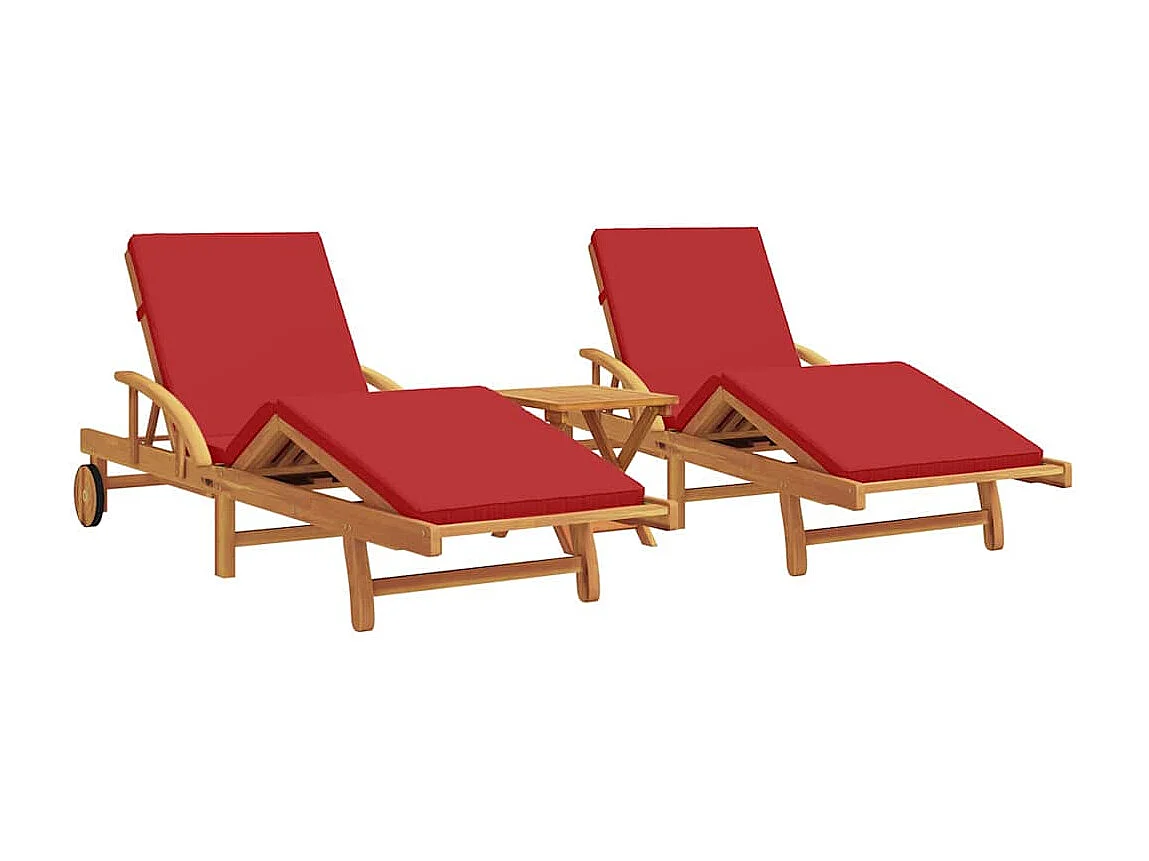 Transat 3 pcs Rouge 40 x 40 x 40cm Bois d'acacia massif