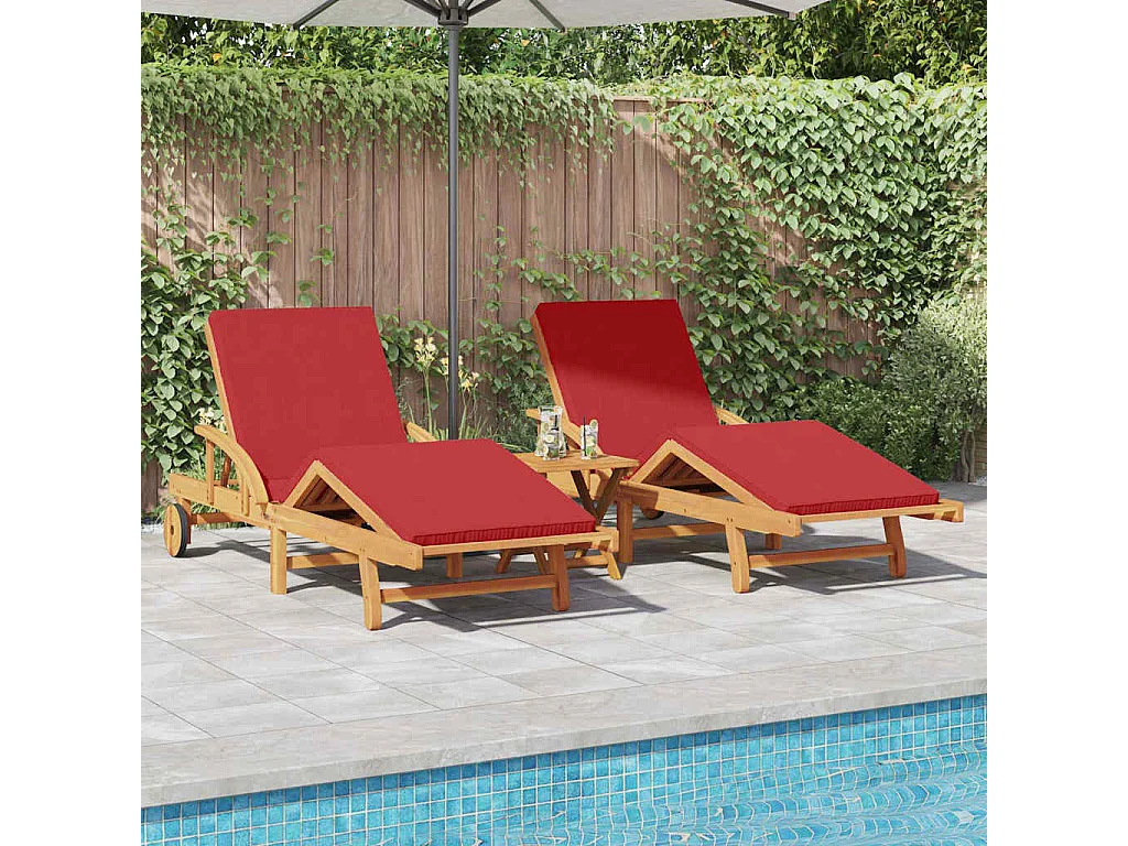 Transat 3 pcs Rouge 40 x 40 x 40cm Bois d'acacia massif