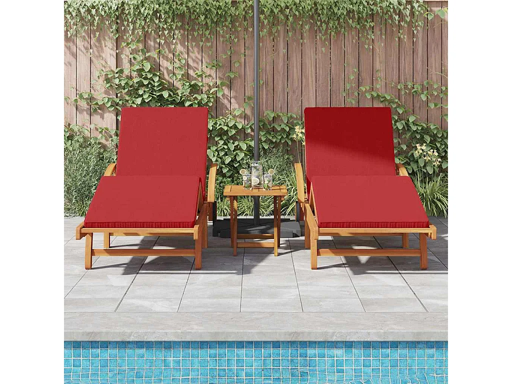Transat 3 pcs Rouge 40 x 40 x 40cm Bois d'acacia massif