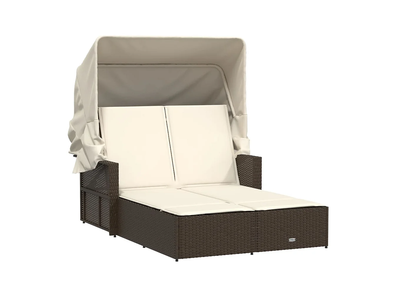 Dubbele loungestoel met baldakijn en bruine polyrotan kussens