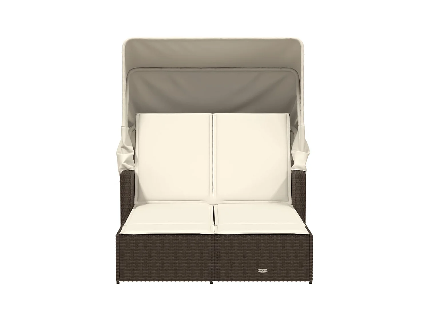 Dubbele loungestoel met baldakijn en bruine polyrotan kussens