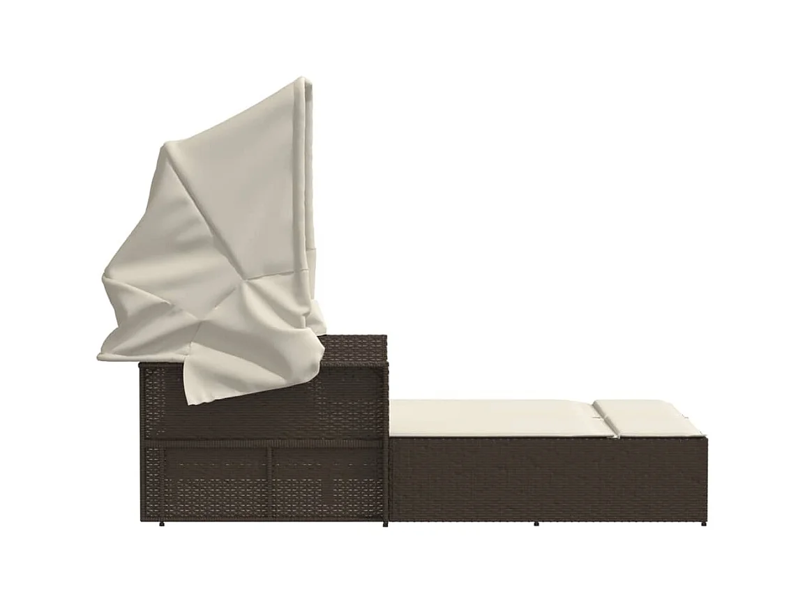 Dubbele loungestoel met baldakijn en bruine polyrotan kussens