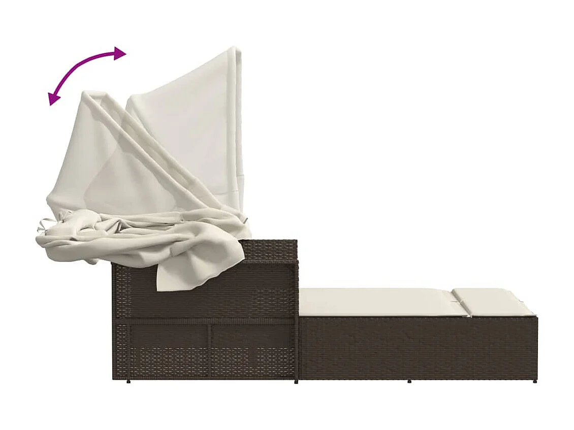 Poltrona doppia con baldacchino e cuscini in polyrattan marrone