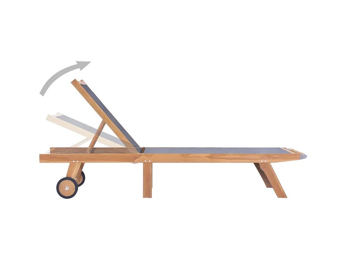 Opvouwbare ligstoelen met wielen, set van 2, Teak textileen