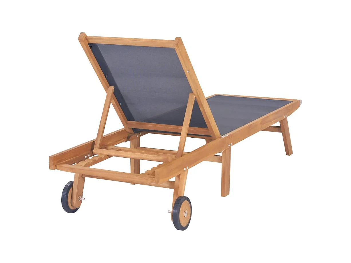 Opvouwbare ligstoelen met wielen, set van 2, Teak textileen