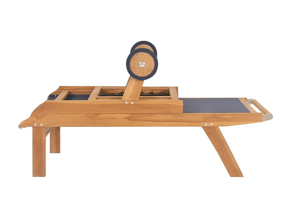 Opvouwbare ligstoelen met wielen, set van 2, Teak textileen