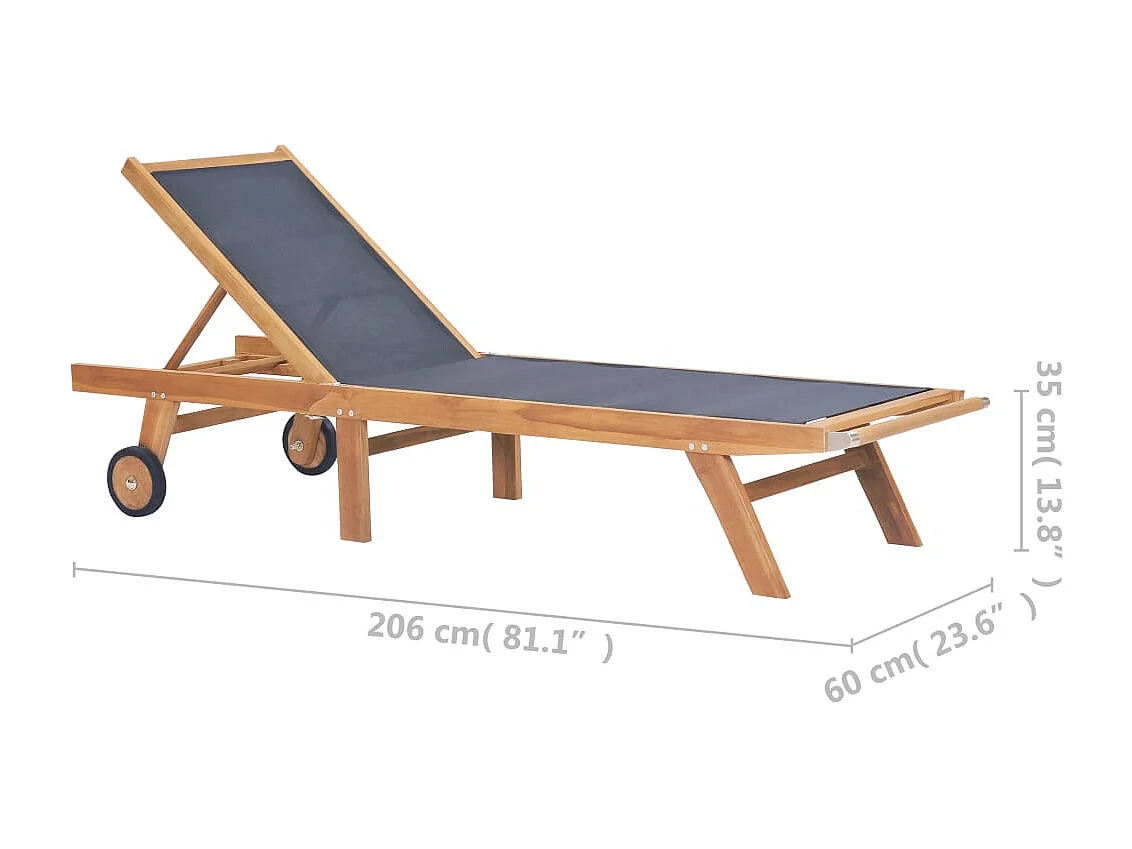 Opvouwbare ligstoelen met wielen, set van 2, Teak textileen