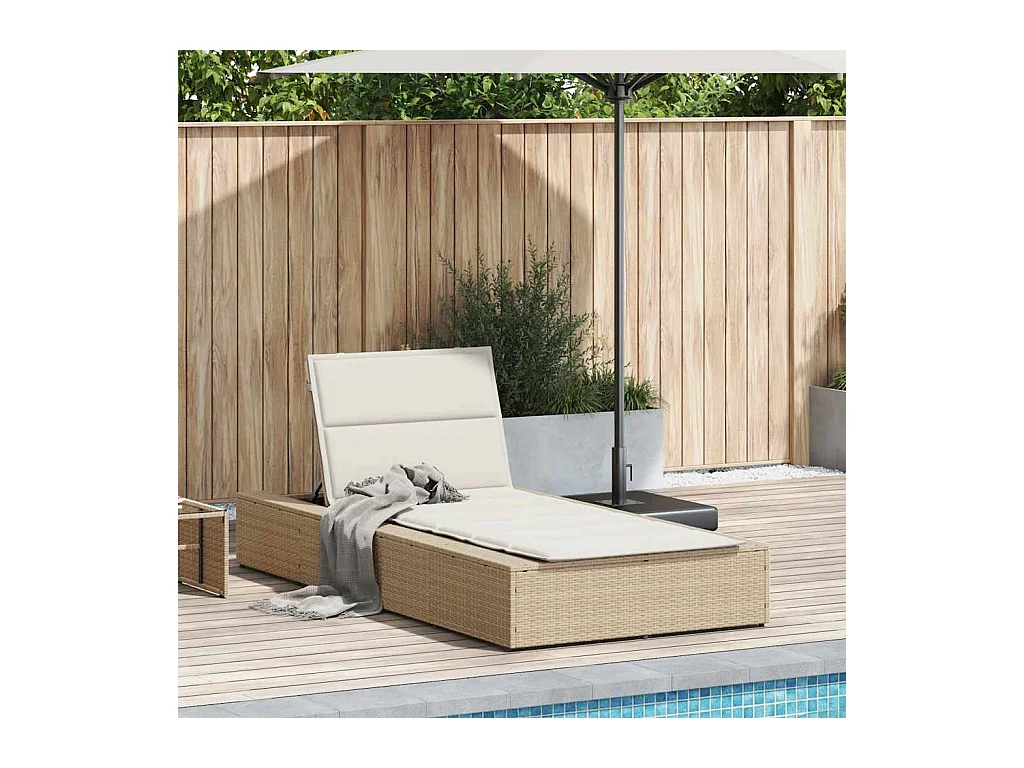 Sdraio con cuscino galleggiante in resina intrecciata beige