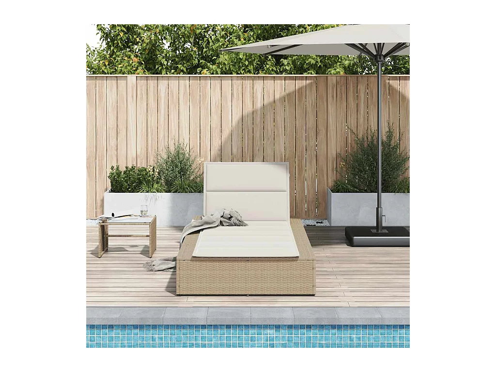 Sdraio con cuscino galleggiante in resina intrecciata beige