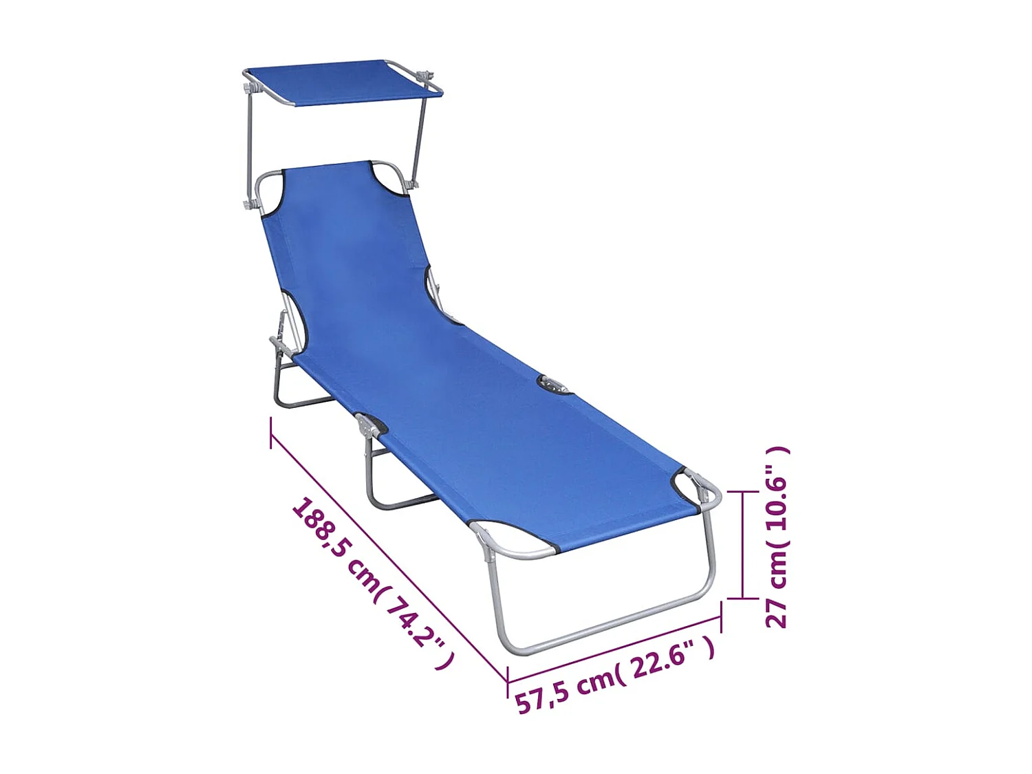 Chaise longue pliable avec auvent Bleu Aluminium