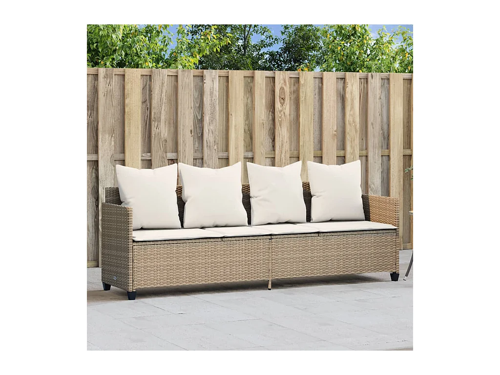 Chaise longue con cojines de mimbre de resina beige