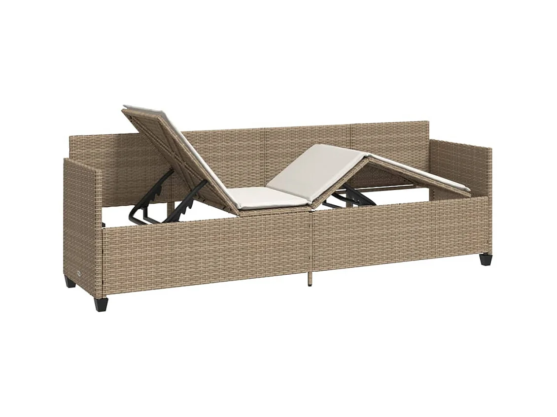 Chaise longue con cojines de mimbre de resina beige