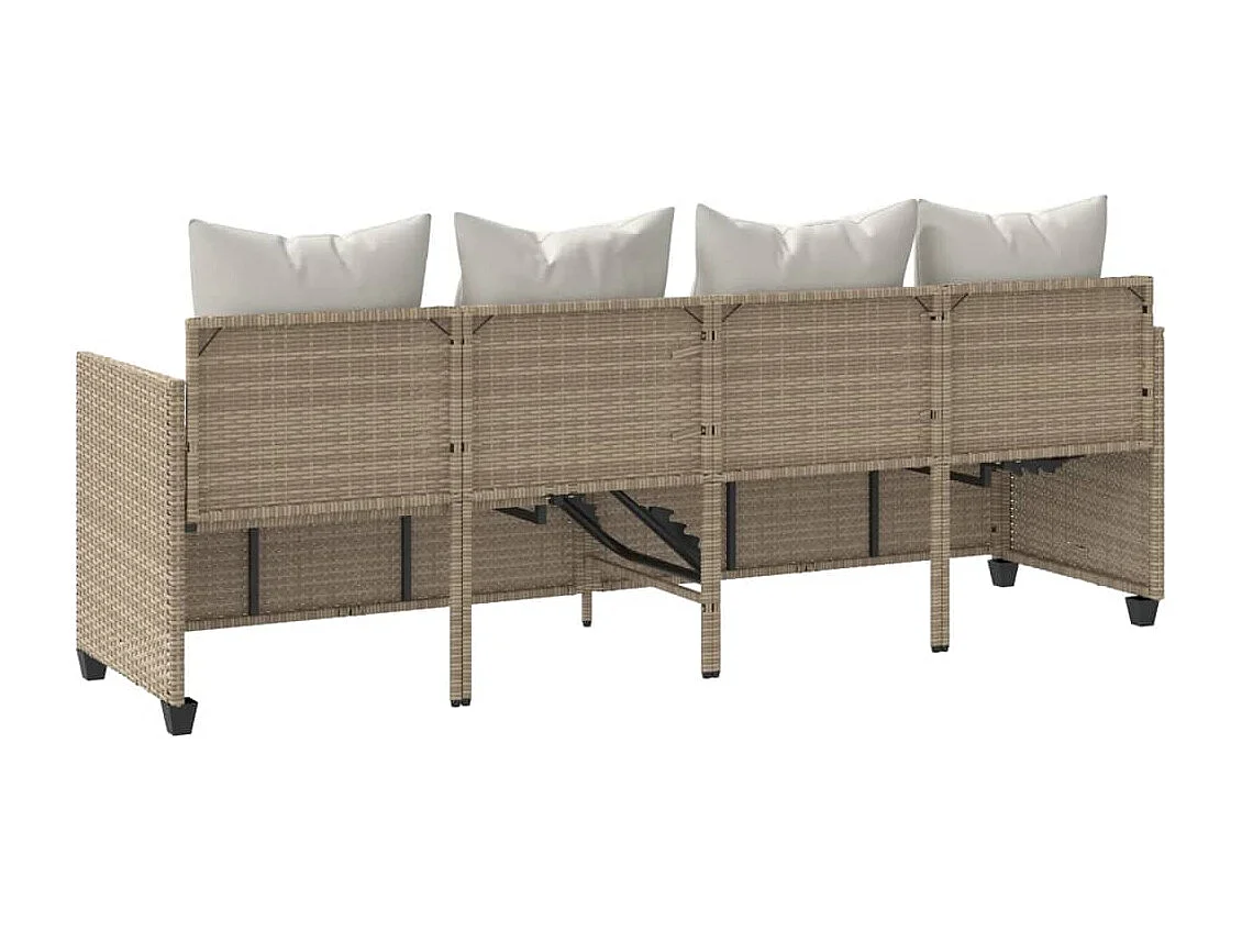 Chaise longue con cuscini in vimini di resina beige