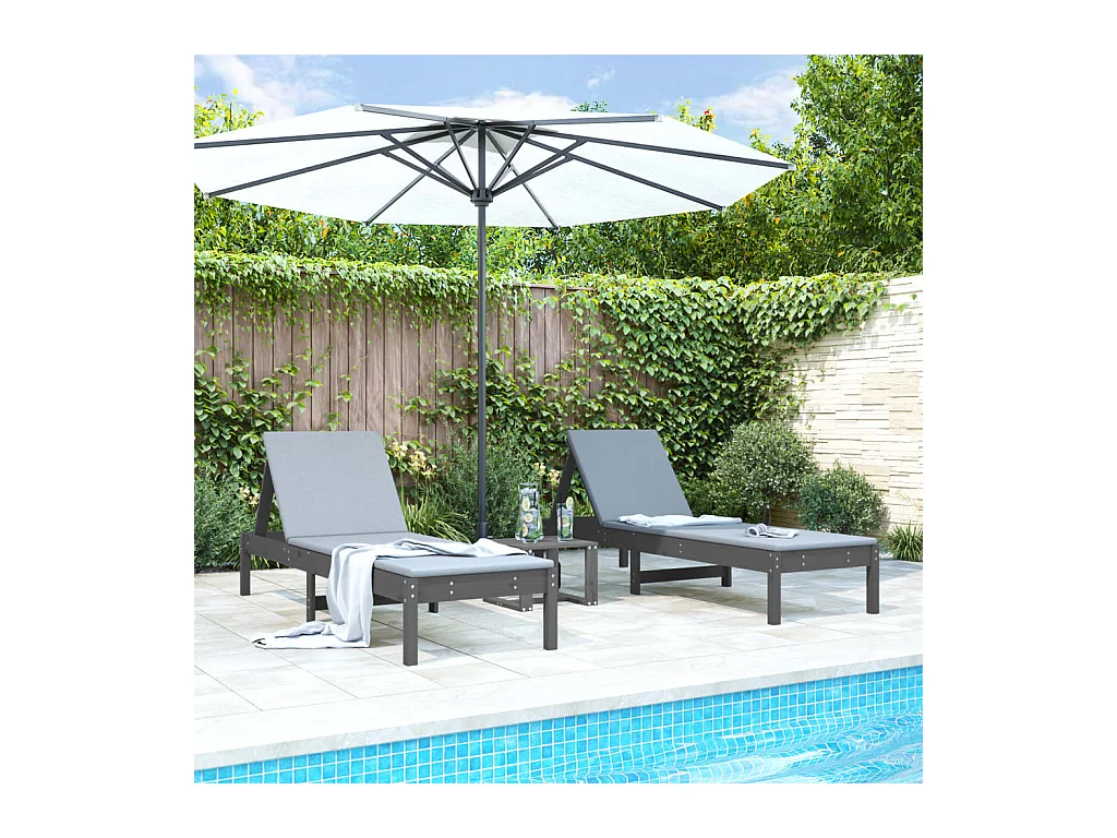 Set van 2 grijze ligstoelen 199,5x60x74 cm massief grenenhout