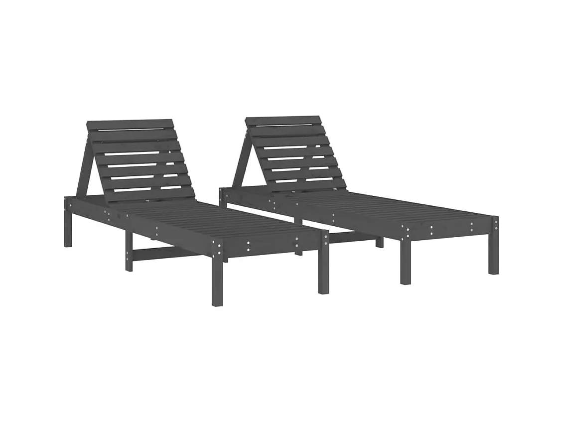 Set van 2 grijze ligstoelen 199,5x60x74 cm massief grenenhout