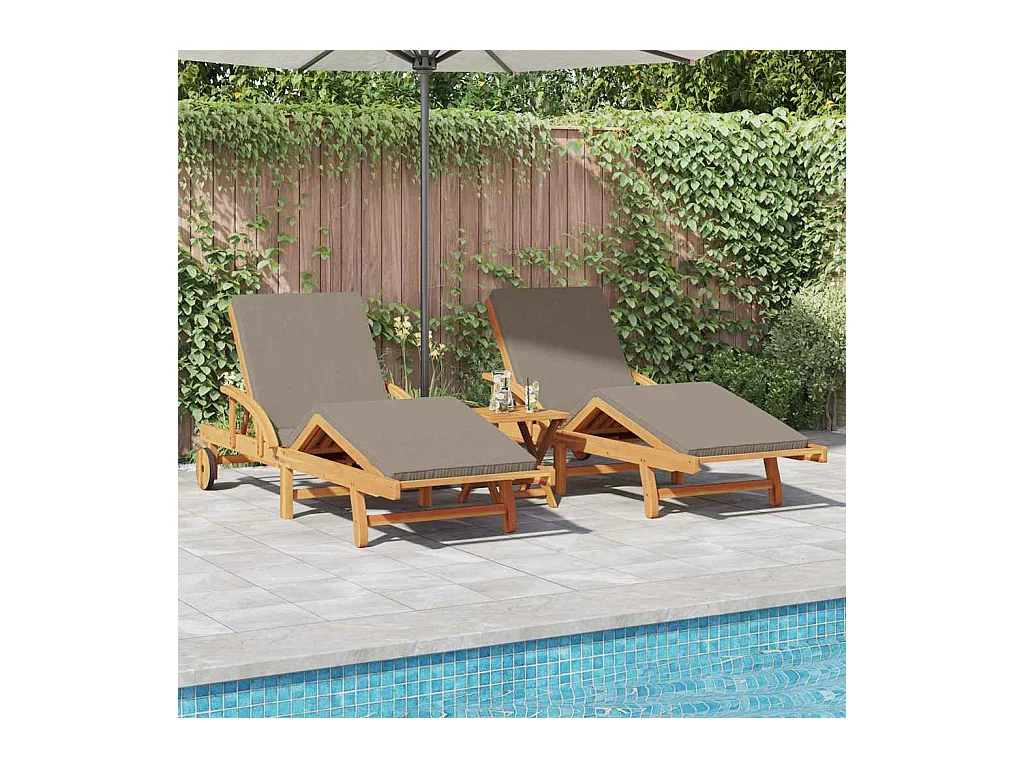 Transat 3 pcs Taupe 40 x 40 x 40cm Bois d'acacia massif