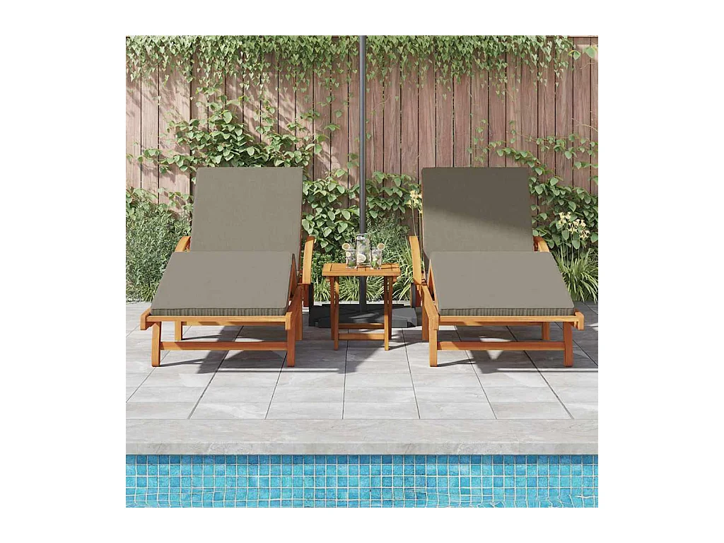 Transat 3 pcs Taupe 40 x 40 x 40cm Bois d'acacia massif