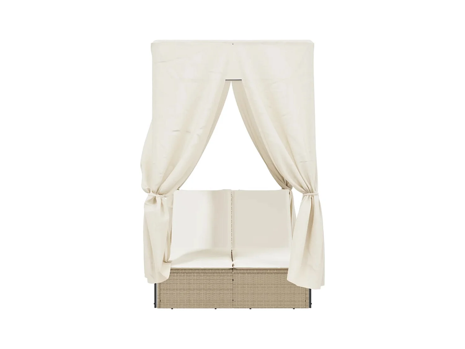 Chaise longue doppia con tetto e tende in resina intrecciata beige