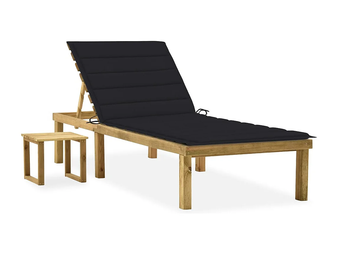 Chaise longue de jardin avec table et coussin Pin imprégné