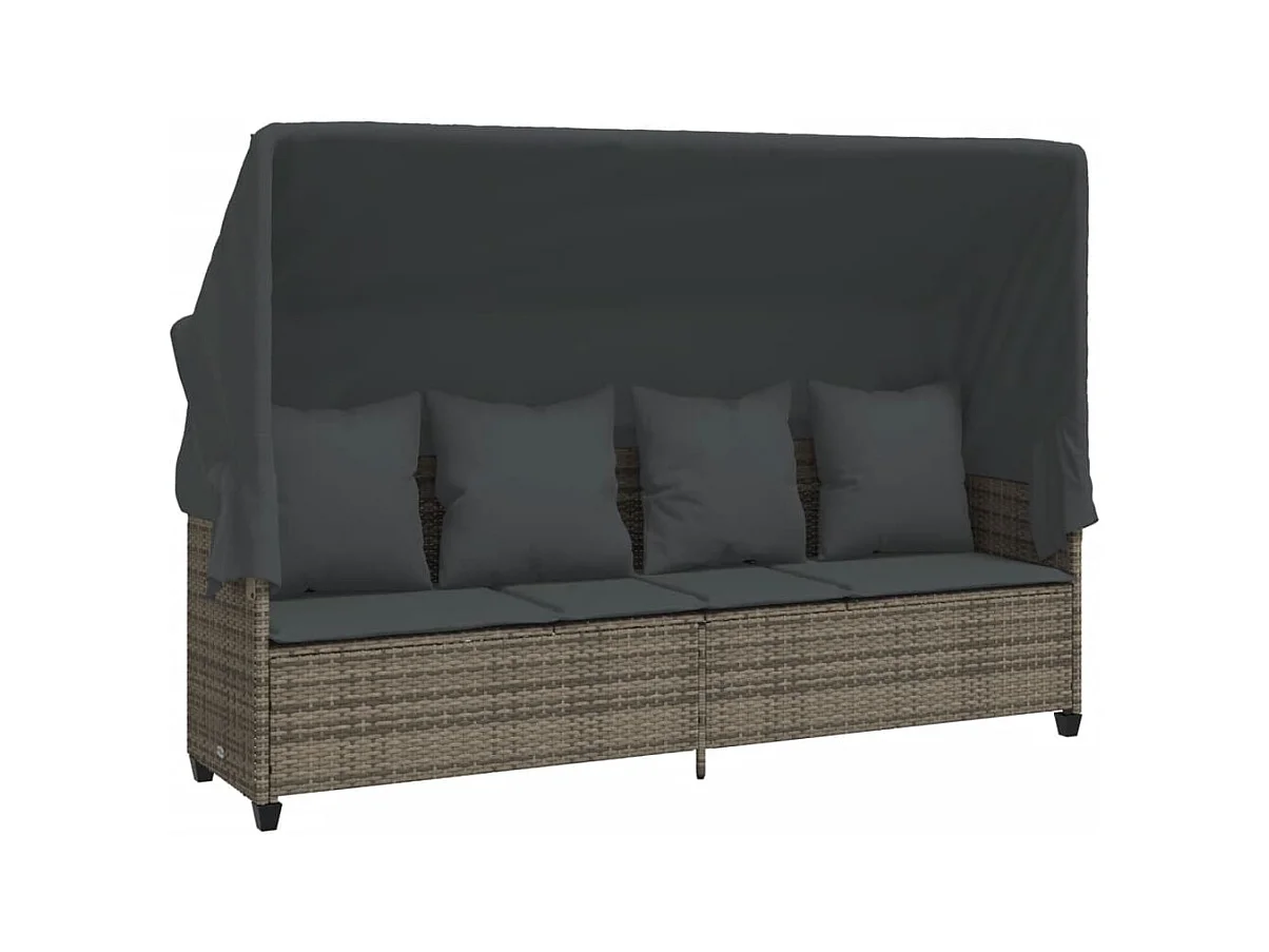 Chaise longue met zonnescherm en grijze geweven harskussens