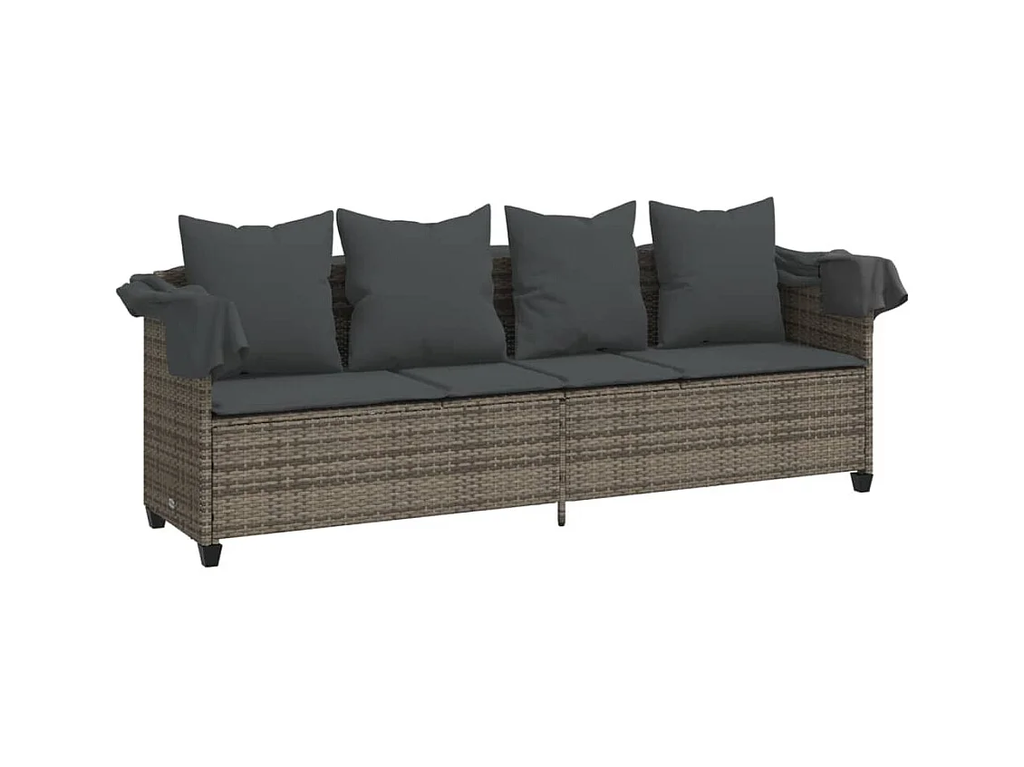 Chaise longue met zonnescherm en grijze geweven harskussens