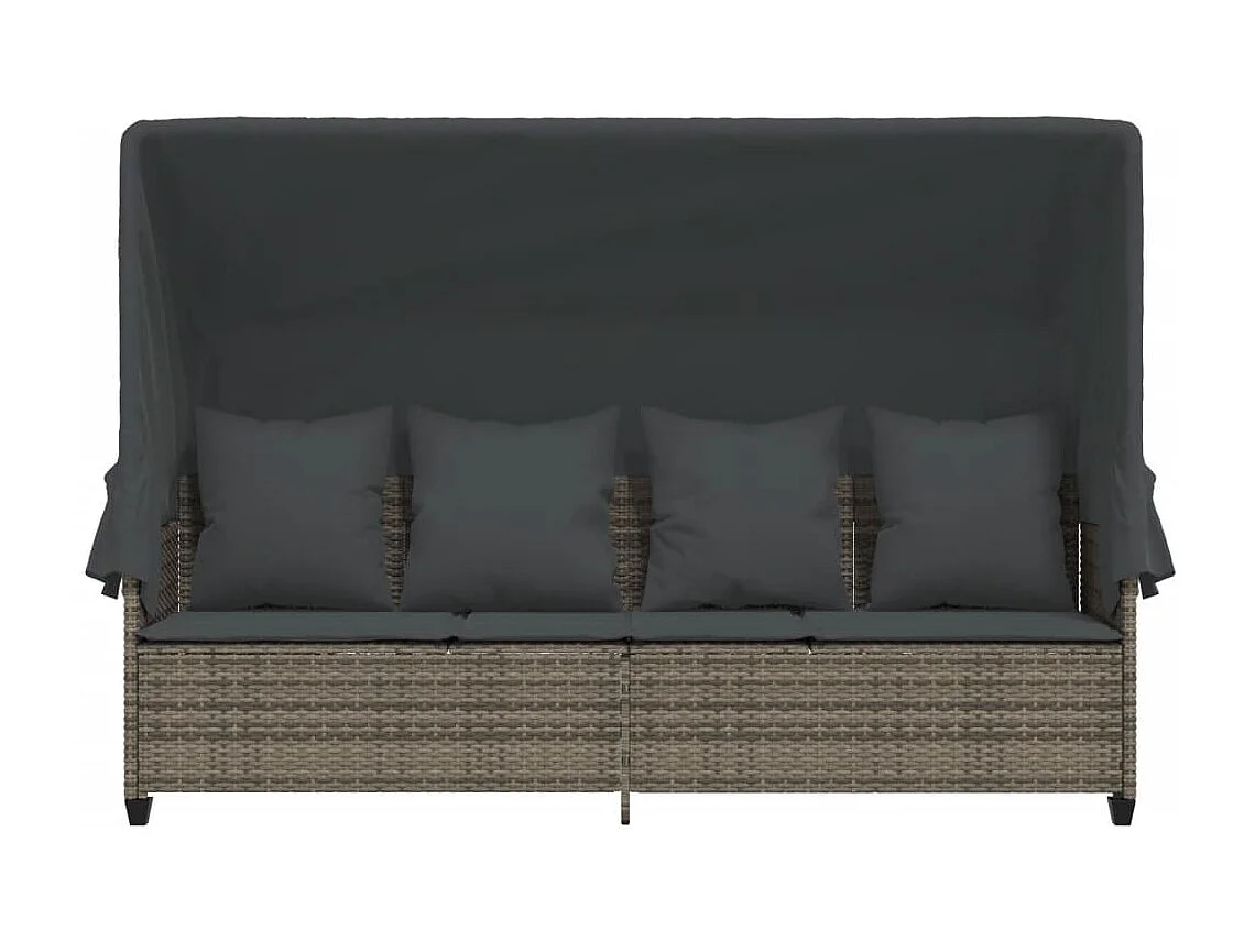 Chaise longue met zonnescherm en grijze geweven harskussens