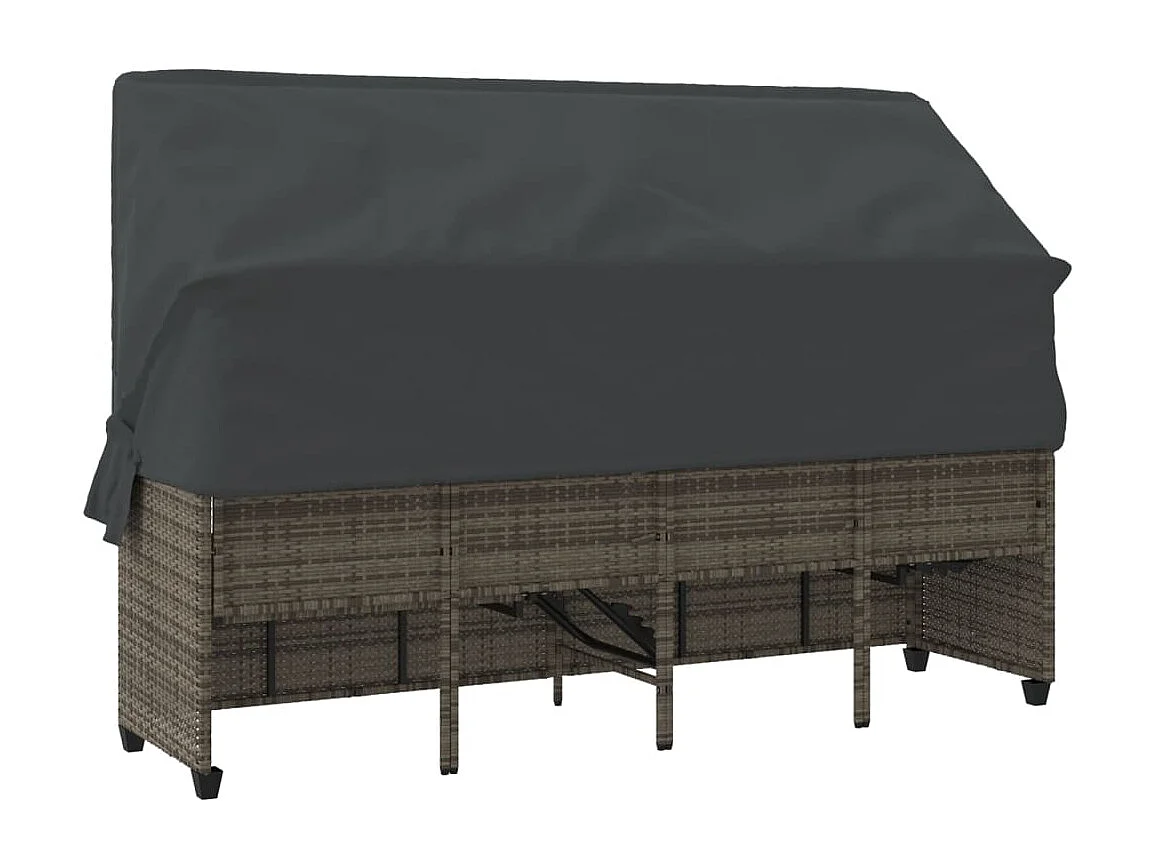 Chaise longue met zonnescherm en grijze geweven harskussens