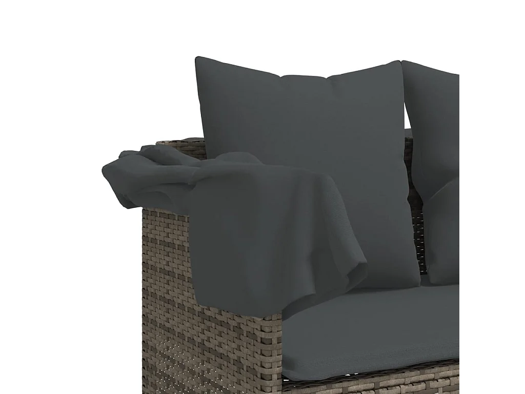 Chaise longue con tenda da sole e cuscini in resina intrecciata grigia