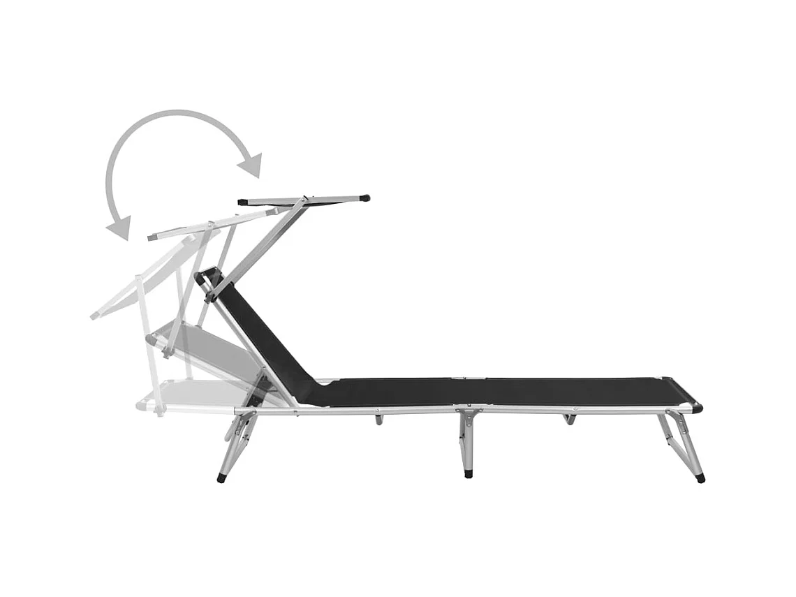 Opvouwbare ligstoel met dak Aluminium en textileen Zwart