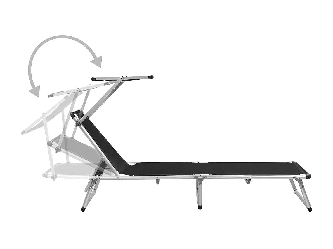 Sedia a sdraio pieghevole con tetto in alluminio e textilene nero