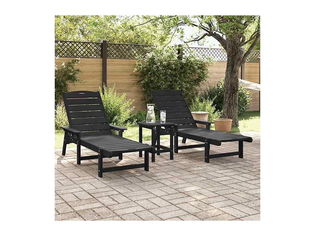Chaises longues 2 pcs noires 162 x 53 x 98,5 cm HDPE