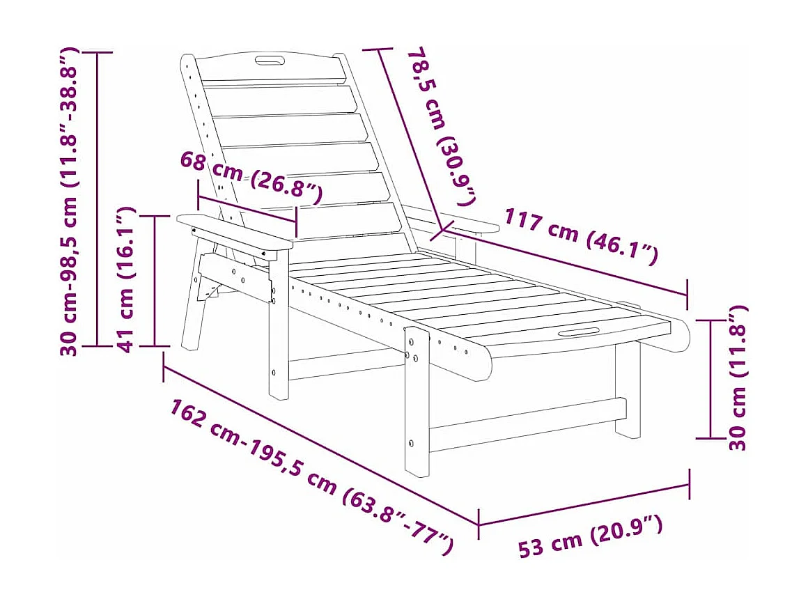 Chaises longues 2 pcs noires 162 x 53 x 98,5 cm HDPE