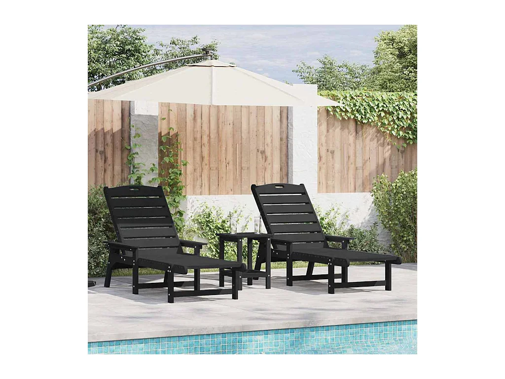 Chaises longues 2 pcs noires 162 x 53 x 98,5 cm HDPE