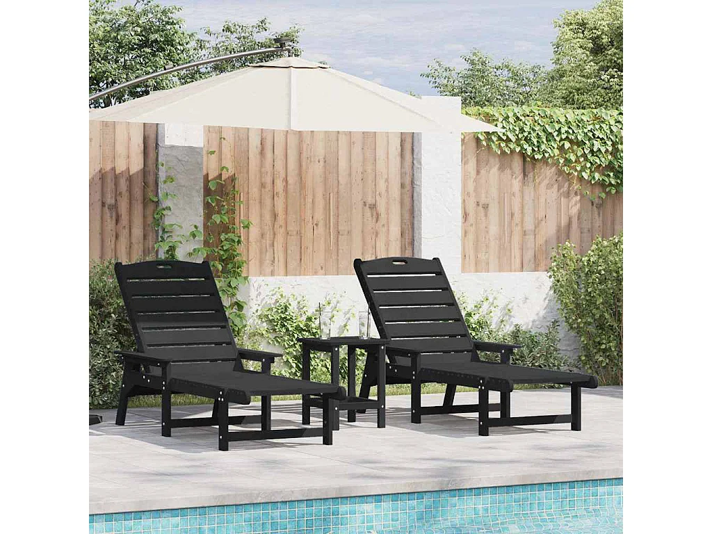 Chaises longues 2 pcs noires 162 x 53 x 98,5 cm HDPE