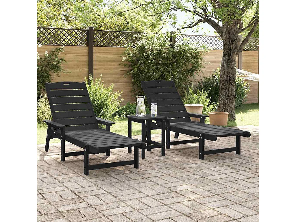 Chaises longues 2 pcs noires 162 x 53 x 98,5 cm HDPE