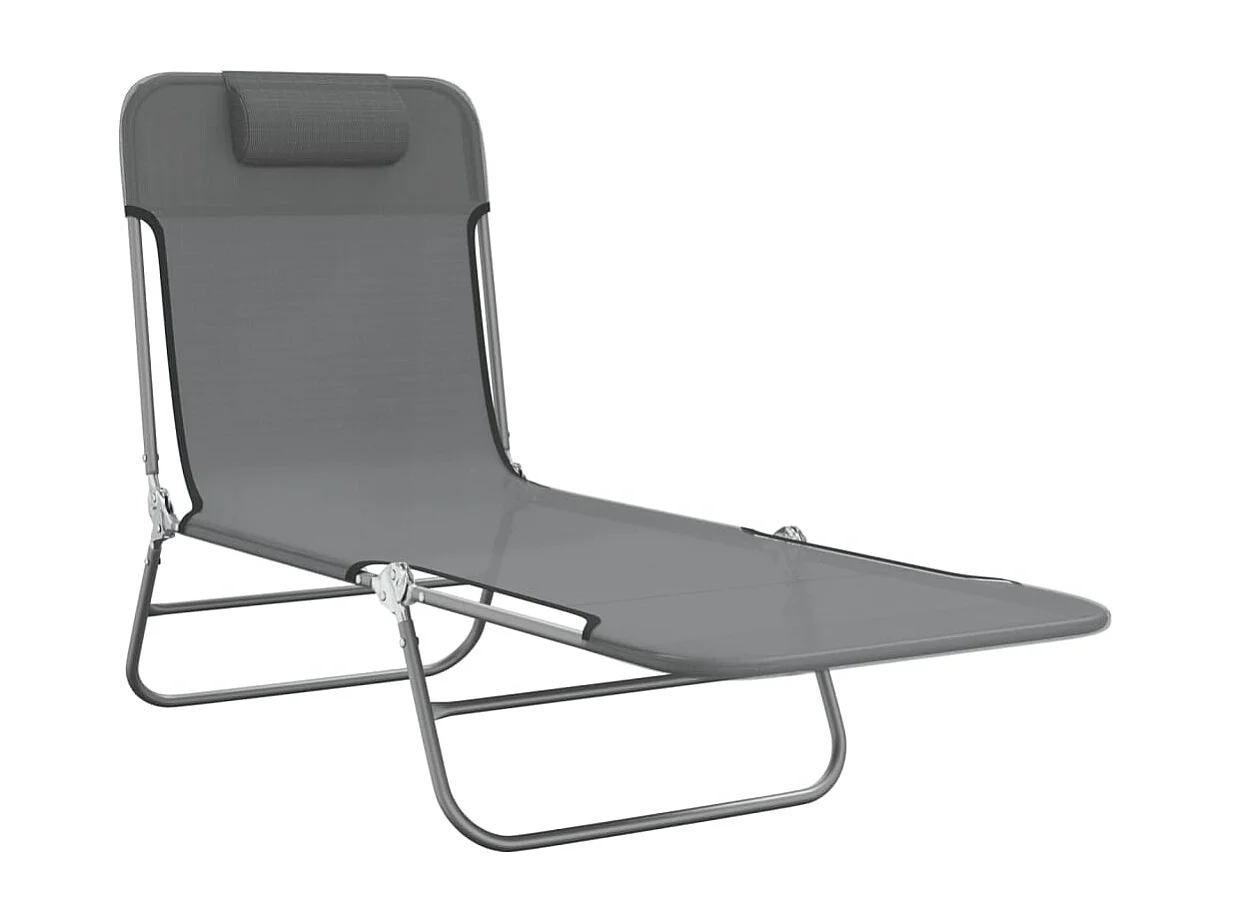 Juego de 2 tumbonas plegables, textilene gris y acero