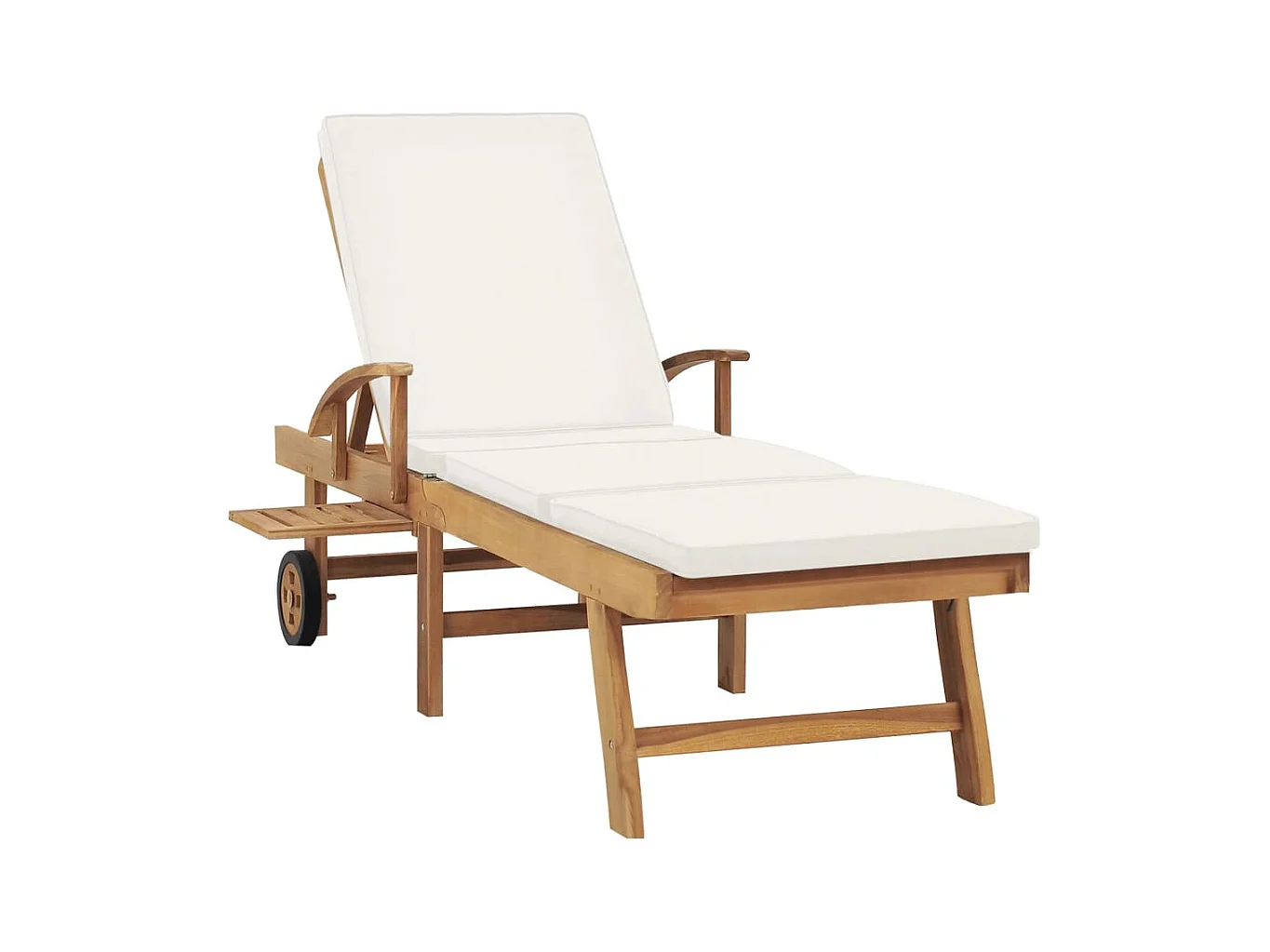 Loungestoel met kussen, massief teakhout, crème
