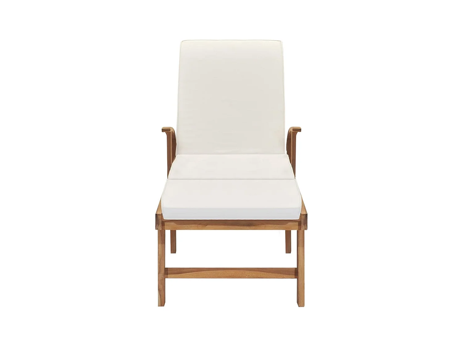 Loungestoel met kussen, massief teakhout, crème